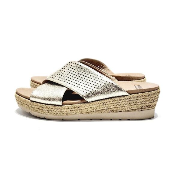 Earth Modena Marigold Sandals Women's Size 8 M Gold Perforated Leather Slides - Picture 5 of 8